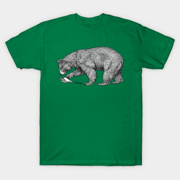 Mountain Bear Black On White Line Illustration Cut Out T-Shirt by taiche